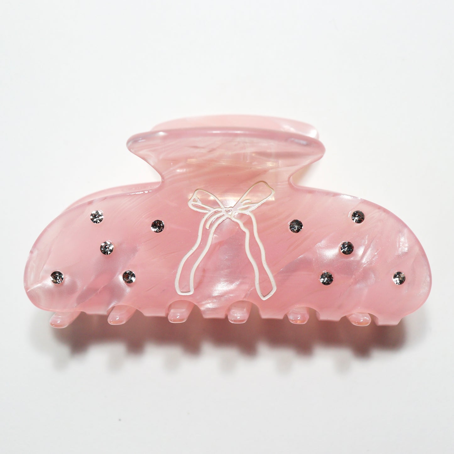 Pearl Rhinestone Single Bow Claw Clip