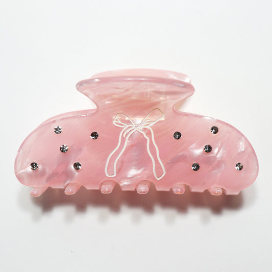 Pearl Rhinestone Single Bow Claw Clip