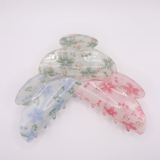 Plumeria Glitter Glow Claw Clip